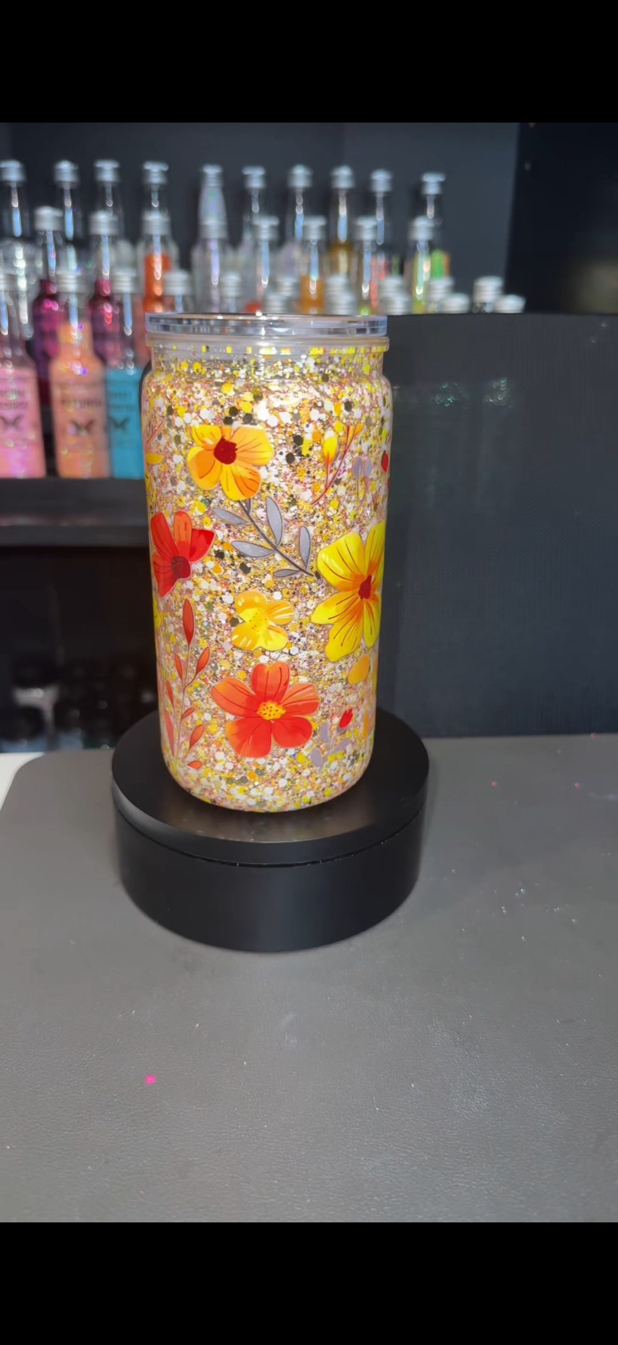 16oz Flower Glitter Cup